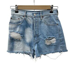 Pacsun Ultra High-Rise Vintage Short Women Button Fly‎ Distressed Denim Blue 26